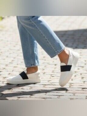 UGG White Slip-On Sneakers with Black Elastic Strap..NO BOX